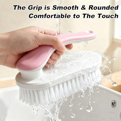 2Pack Shoe Cleaning Brush Household Laundry Clothes Scrubbing for Stains Bathroom Ergonomics Grip Easy Hold (2, Pink) - color: Pink