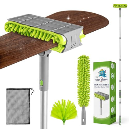 Ceiling Fan Cleaner Duster with 6 Ft/77'' Extendable Long Handle Multi-Functional Chenille Fan Duster for Ceiling Fan Blades, Blind, Cobweb, Vent, Wall
