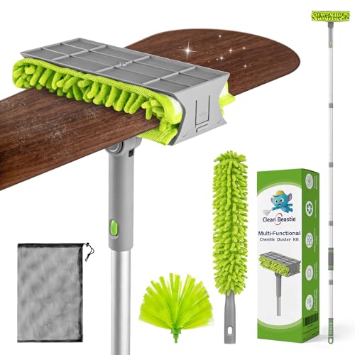 Ceiling Fan Cleaner Duster with 6 Ft/77'' Extendable Long Handle Multi-Functional Chenille Fan Duster for Ceiling Fan Blades, Blind, Cobweb, Vent, Wall
