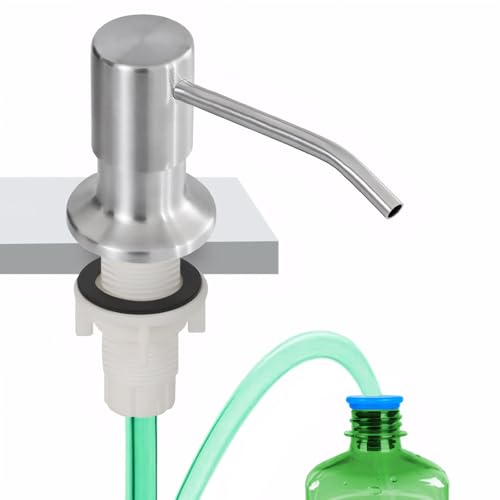 Dish Soap Dispenser for Kitchen Sink, Built in Sink Soap Dispenser Brushed Nickel, Countertop Soap Dispenser Stainless Steel Pump with 47" Extension Tube kit, No Need to Fill Little Bottle Again - color: Brushed Nickel