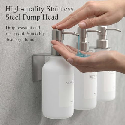 Shampoo and Conditioner Dispenser Wall Mounted - Shower Dispenser 3 Chamber No Drill - Refillable Shampoo Dispenser for Shower Wall - Bathroom Dispenser Sets 500ML White - color: White