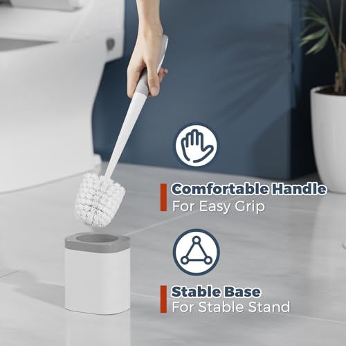 Holaloha Toilet Brush and Holder Set with Crevice Brush for Toilet Bowl and Bathroom Cleaning, White