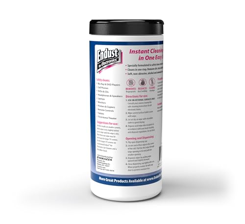 Endust For Electronics; Cleaning Wipes for Screens & Electronics Surfaces; Pre-Moistened, Alcohol & Ammonia Free, 140 Count (Pack of 2) - size: 70 Count (Pack of 2)