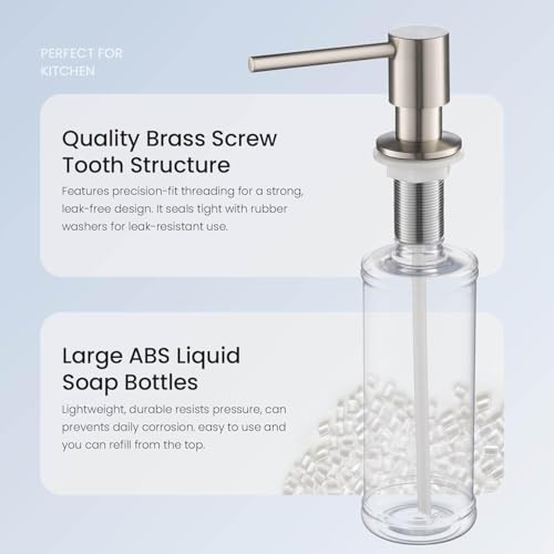 KIBI Kitchen Sink Soap Dispenser | 8.5 oz Countertop Refillable Bottle | Easy Top Refill Pump | Durable Brass Build with Rust-Resistant Finish | Perfect for Kitchen, Bar, Laundry (Brushed Nickel) - color: Brushed Nickel