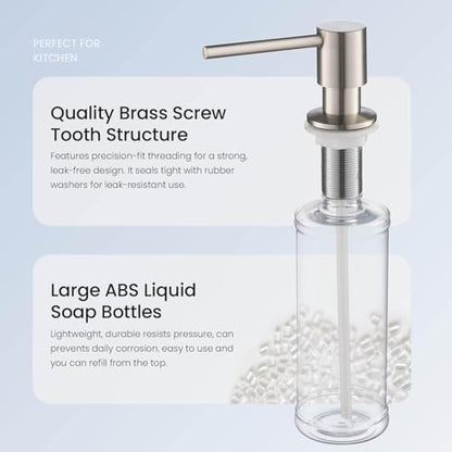 KIBI Kitchen Sink Soap Dispenser | 8.5 oz Countertop Refillable Bottle | Easy Top Refill Pump | Durable Brass Build with Rust-Resistant Finish | Perfect for Kitchen, Bar, Laundry (Brushed Nickel) - color: Brushed Nickel