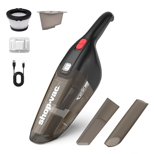 Shop-Vac Wet/Dry Handheld Vacuum Cordless, Powerful Portable Car Vacuum Rechargeable, Wall-Mounted Hand Vac with Crevice Tool, Lightweight Hand Vacuum for Home & Car, Washable Filter, Black - color: Black