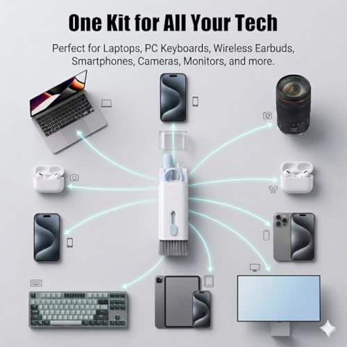 7-in-1 Multifunctional Electronics Cleaning Kit, Portable Keyboard Cleaner with Spray Bottle, Brush, Earbud Cleaner Tool for AirPods, Laptop, Phone, Screen, Camera, Headphones - color: Blue