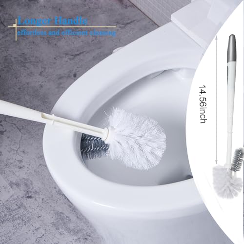 2 Pack Toilet Bowl Brush with Holder for Bathroom, Under-Rim Double Brush Head, Long Handle Household Cleaning Brushes Set (2 Pack Grey Brush with Holder) - color: 2 Pack Grey Brush With Holder