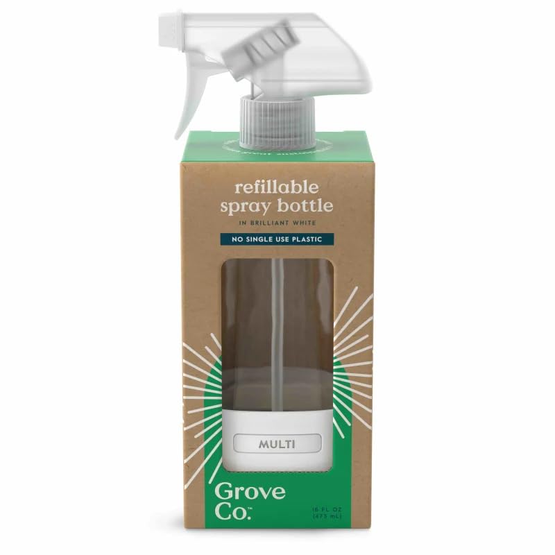 Grove Co. Refillable Glass Spray Bottle, 16 oz White - Reusable Cleaning Container with Protective Silicone Sleeve & Slide & Snap Labeling System - For Essential Oil, Multi-Purpose & Glass Cleaners - color: White, size: 16 Ounce (Pack of 1)