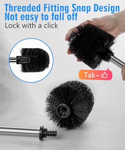 Ceramic Toilet Brush & Holder Set - Freestanding Deep-Cleaning Toilet Bowl Cleaner Brush, Stainless Steel Handle, Small & Sturdy for Storage, Easy to Clean, Non-Scratching - color: Matt Black