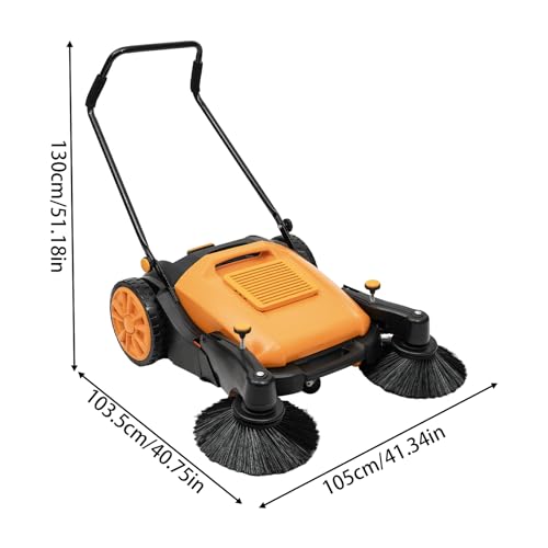 41.34 Inch Wide Outdoor Hand Push Floor Sweeper,55L/14.53 Gal Adjustable Handle Nylon Brush Push Power Sweeper,Easy to Push Floor Sweepers,Push Lawn Sweepers with 5 Gears