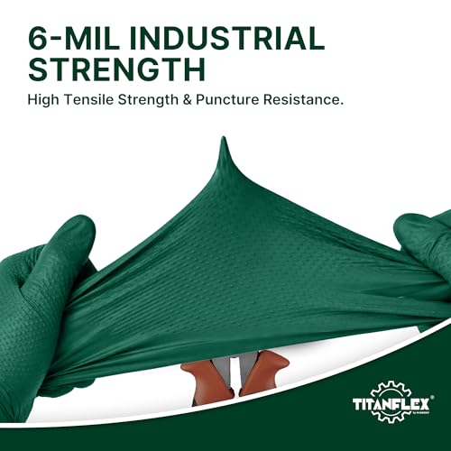 TitanFlex Heavy Duty Industrial Nitrile Gloves with Raised Diamond Texture, 6-mil, Latex Free (Dark Green/Yellow) - color: 03 Dark Green (1000ct), size: Small