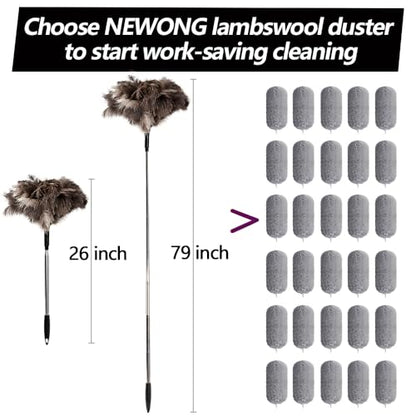 Extendable Ostrich Feather Duster 26"-79", Real Fluffy Ostrich Feather Duster, Telescoping Handle for High Ceiling Cleaning, Fan Dust Removing, Furniture, Car Cleaning – Standard Threaded Interface
