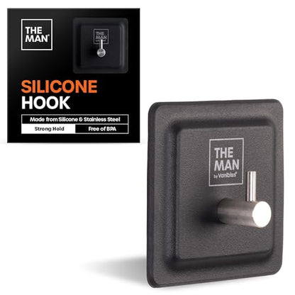The Man Silicone Hook - Bathroom & Shower Storage Hook - Shower Toiletry, Bathroom Organizer Accessory - Heavy Duty Stainless Steel & Silicone - Strong Hold, Adheres to Most Surfaces (1 Pack) - size: 1 Pack
