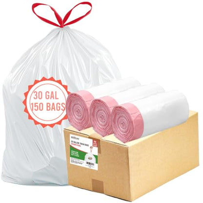 BEIDOU-PAC 30 Gallon Trash Bags Drawstring, 150 Count, White | Unscented | Heavy Duty Multi-purpose Garbage Bags Can Liners for Business Home Kitchen Commercial and Industrial - style: 30 Gallon |150 Count