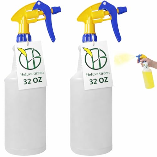 Heavy Duty 32oz Plastic Spray Bottles for Cleaning - Large Empty Industrial Bottles for Gardening Solutions, Vinegar, Chemicals, Professional Cleaners - Adjustable Sprayer Nozzle - Blue/Yellow 2 Pack - color: Yellow & Blue, size: 32oz - 2 Pack