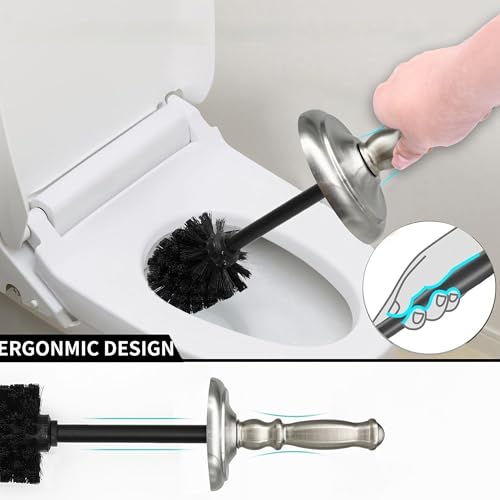 Metal Toilet Bowl Brush with Holder Premium Bathroom Cleaning Set Rustproof Hygienic Durable Elegant Finish - color: Satin Nickel