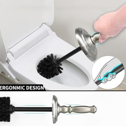 Metal Toilet Bowl Brush with Holder Premium Bathroom Cleaning Set Rustproof Hygienic Durable Elegant Finish - color: Satin Nickel