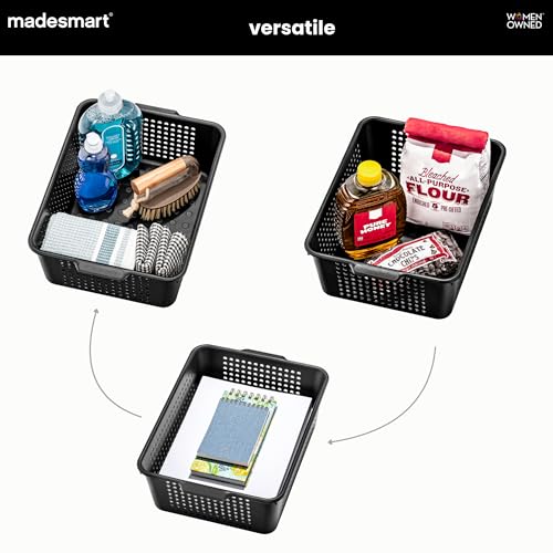 madesmart Large Storage Basket, Multipurpose Organizer Bin with Soft Grip Handles, Non Slip Feet & Ventilated Design for Kitchen, Pantry, Bathroom & Laundry, Carbon, 15 x 11 x 5 Inch