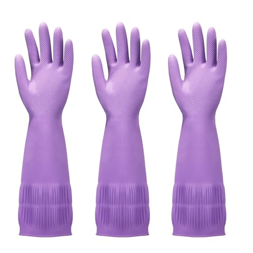 FMP Brands 3/6/12/60 Pairs 15 Inch Extra Long Rubber Dishwashing Gloves - Non-Slip for Cleaning, Kitchen, Bathroom, Gardening - color: Purple, size: Large (Pack of 6)