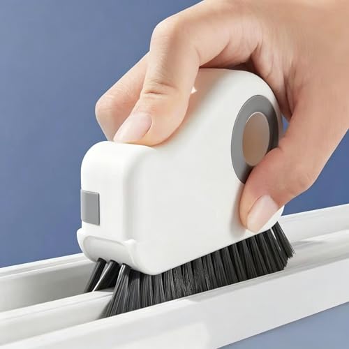 2 in 1 Groove Cleaning Brush, Window Track Cleaning Tools, Multifunction Window Track Cleaner with Hard Bristle and Hidden Scraper, Crevice Brush for Sliding Door Track, Window Seal, Sill (Gray)