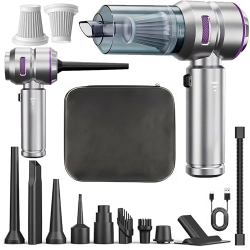 Car Vacuum/Air Duster Portable Cordless - 22000Pa Super Power Handheld Vacuum, 2026 Upgrade 4-in-1 Mini Car Vacuum& Air Duster & Air Blower & Pump with 10 Multi-Nozzles for Car, Home, Office, Pet Hair - color: Silver