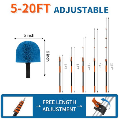 Cobweb Duster with Extension Pole, Dense Soft Bristles & Efficient Dust Removal, High Reach Cleaning 5-20FT Adjustable to 26FT, Indoor Outdoor for Ceilings/Corners/Fans