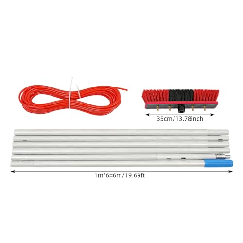 Solar Panel Cleaning Brush and Pole, 20FT Extendable Washing Kit with 13.78in Brush, Water Fed Pole, Long Reach Outdoor Window Cleaning Tool for Solar Panel, Window, Roof, RV