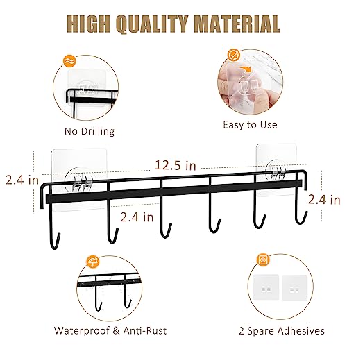 Kitchen Utensil Hanger, Adhesive Utensil Holder Wall Mount Kitchen Rack Rail with 12 Hooks, Space Saving and No Drilling, Black, 2 Pcs - color: Black