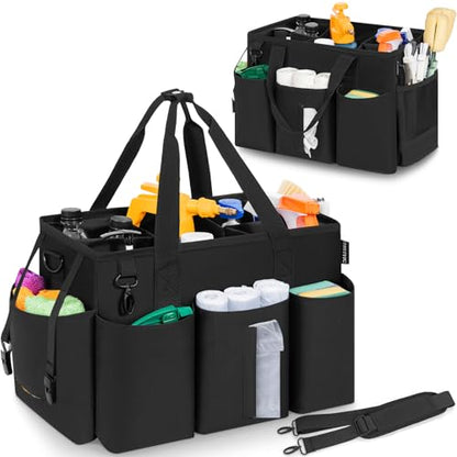 IBVIVIC Wearable Cleaning Caddy Bag, Cleaning Caddy Bag for Housekeeper Large Capacity Cleaning Supplies Organizer with Adjustable Shoulder Strap Kitchen Cleaning Supplies Bag for Cleaners (Black) - color: Black
