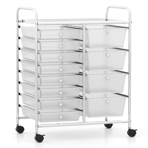 RELAX4LIFE 12-Drawer Rolling Storage Cart - Mobile Utility Drawer Carts with Wheels, Craft Organizers Cart for Organization and Storage, Classroom, School, Office, Home - color: Clear, style: 12 Drawers