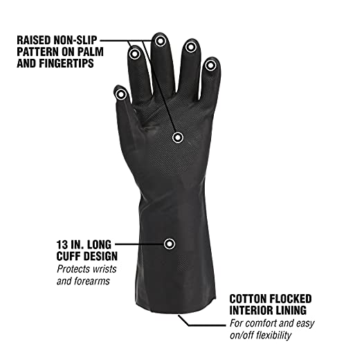 Flexzilla Pro GC400PXL Heavy Duty Cleaning, Neoprene, 13, Black, Long Cuff Gloves, X-Large, Factory - size: X-Large