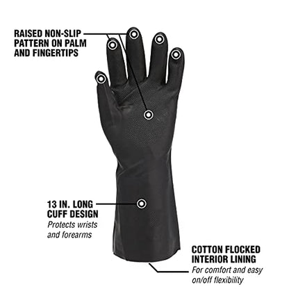 Flexzilla Pro GC400PL Heavy Duty Cleaning, Neoprene, 13, Black, L Long Cuff Gloves, Large (Pack of 1) - size: Large (Pack of 1)