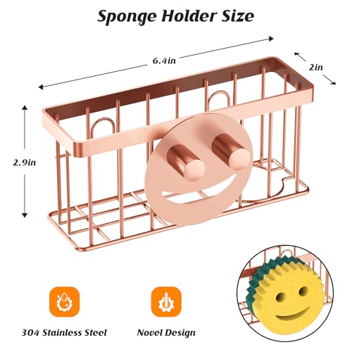 MURLONG Sponge Holder Smiley Face,Sink Caddy for Kitchen Sink,Sponge Holder with 2 PCS Suction Cups/1 PCS Adhesive Strips,Designed for Sponge,Soap,Dish Brush,Scrubber-Rose Gold - color: Rose Gold