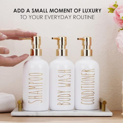 HOMCDALY Shampoo and Conditioner Dispenser Set of 3, 21oz Shower Soap Bottles with Pump, Refillable Shampoo Conditioner Body Wash Dispenser, Bathroom Shower Shampoo Bottles, Shampoo Container(P-Gold) - color: Gold-21oz