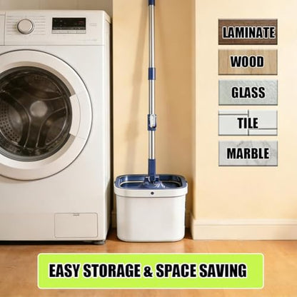 Microfiber Spin Mop Bucket Cleaning System with Wringer, 52''Long Handle & 4 Flat Mop Pads Replacement, Lazy Home Essentials for Wet Dust Hardwood Wood Wall Floor Household Cleaner Tools Set