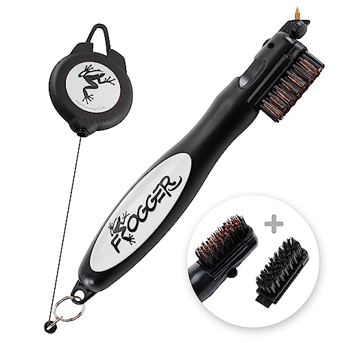 Frogger BrushPro Golf Club Cleaner with Ergonomic Grip and 2.5 ft. Retractable Cord - Sturdy Golf Club Brush and Groove Cleaner for Golfers - color: Gray