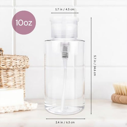 10oz Clear Push Down Pump Dispenser Empty Refillerble Bottle with Flip Top Cap - for Nail Polish, Travel, Cosmetics Packaging - color: Clear, size: 10 Ounce - 1 Bottle