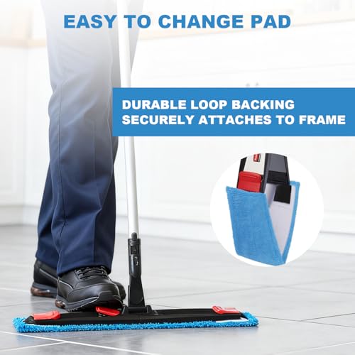Replacement Flat Mop Pads Fit for Rubbermaid Commercial 18 Inch Adaptable Mops - 6 Pack Wet & Dry Microfiber Professional Cleaners Reusable Refills for Light-Duty Floor Cleaning- Blue