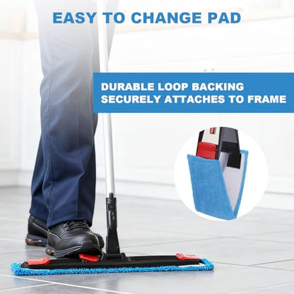 Replacement Flat Mop Pads Fit for Rubbermaid Commercial 18 Inch Adaptable Mops - 6 Pack Wet & Dry Microfiber Professional Cleaners Reusable Refills for Light-Duty Floor Cleaning- Blue