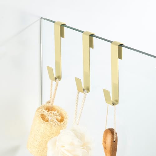 Extended Shower Hooks 6.5 in, Towel Hook, Over Glass Door Hook for Bathroom, Suits Frameless Glass Shower Door 0.39" (10 mm) Stainless Steel Gold, 3 Pack - color: Gold, size: Extended