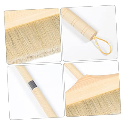 SOLUSTRE Broom Soft Bristle Detachable Broom for Easy Storage Long Handle Floor Cleaning White Hair Bristles - color: Khaki