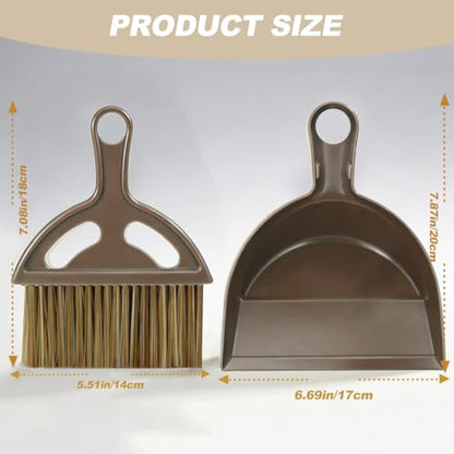Mini Broom and Dustpan Set - Compact Small Hand Broom with Soft Bristles, Portable Desktop Cleaning Tool for Kitchen Counter, Desk, Drawer, Pet Litter & Car Interior (Coffee) - color: Coffee