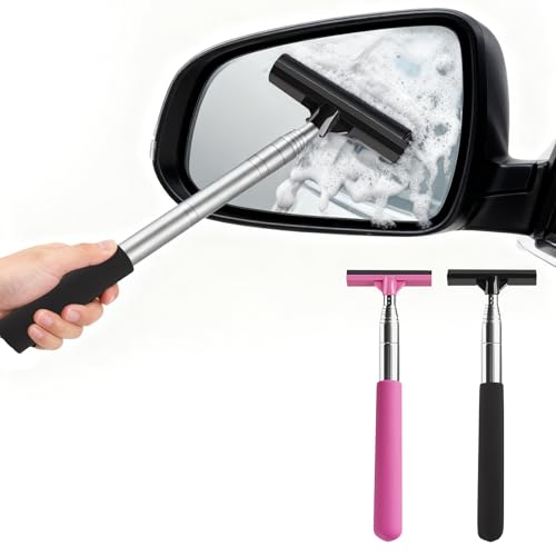 2 PCS Side Mirror Squeegee Car Mirror Squeegee, Retractable Car Rearview Mirror Wiper for Universal Automotive Accessories - color: 2-pack (1 Black + 1 Pink)-001