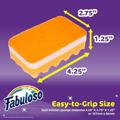 Fabuloso Scratch-Free Kitchen Dish Sponges, Rainbow Cellulose Scrubber Sponge with Scouring Pad for Dishes, Pots, Pans, Counters and Sinks, Tough on Messes, 4.25 x 2.75 x 1.25 in, 12 Count - color: Rainbow, size: 12 Count (Pack of 1)
