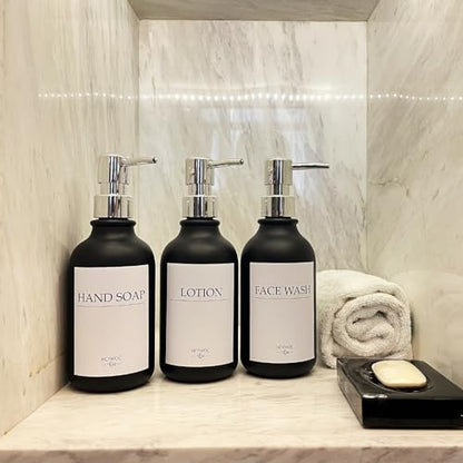 Shampoo Dispenser for Shower Wall, Shampoo and Conditioner Dispenser with 16 Waterproof Labels, No Drill Shower Soap Dispenser Bathroom, Shower Soap Dispenser Wall Mounted,17oz, 3 Pack, Silver Black - color: 1-black Bottle + Silver Pump