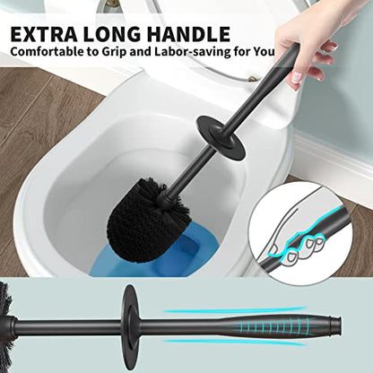 Toilet Brush and Holder 2 Pack, Toilet Bowl Brush with Extra Long Handle, Toilet Scrubber and Covered Holder, Toilet Brushes for Bathroom-Space Saving, Covered Brush, Durable, Deep Cleaning(Black) - color: Black
