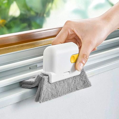 Window Track Cleaning Brush with Handle for Sliding Door Gaps Corners Tiles Sink Baseboards Blinds Crevices Use(Yellow) - color: Yellow, size: 5.3 × 3.4 × 1.0 inch