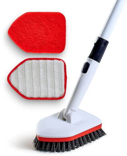 Moku Home Shower Scrubber 3 in 1 Extendable Long Handle 58" Cleaning Brush - Non Scratch Shower Brush for Cleaning Bathroom Kitchen Toilet Wall Tub Tile Sink (Red) - color: Red