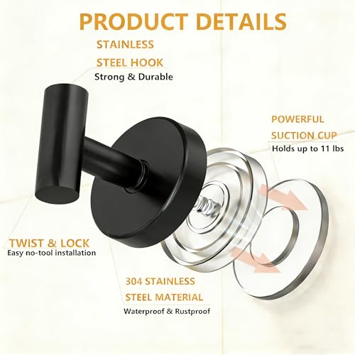 Black Suction Cup Hooks Towel Shower Home No Loofah Wall Drill So Storage Wash Cloth Strong Holder for Shower Bathroom Window Wreath, 4 Pack - color: Black